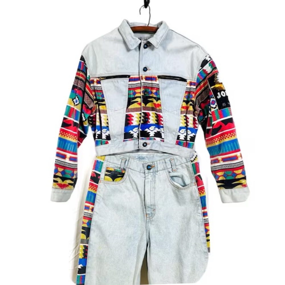 VTG 80s Jou Jou Navajo Printed Jacket + Pants Denim Tuxedo
